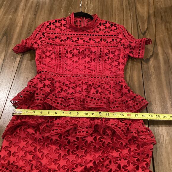 Self Portrait Red Star Guipure Lace Paneled Red Mini Dress US6 UK10 - Picture 7 of 9